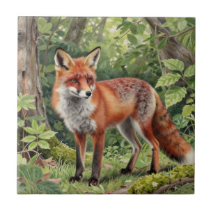 Carreau Portrait de faune forestière du renard roux