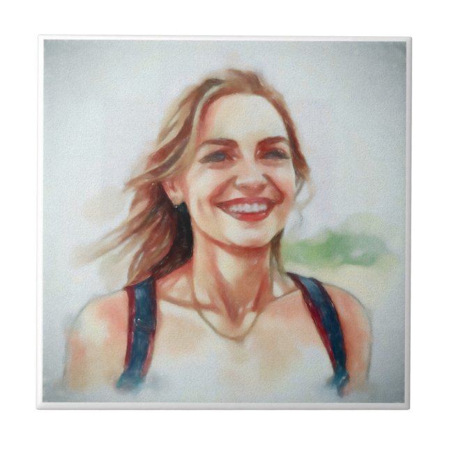 Carreau Portrait de femme style aquarelle (Devant)