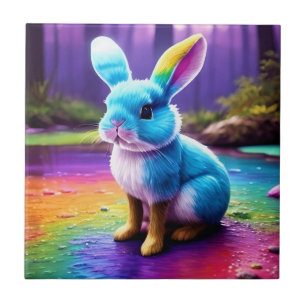 Carreau Portrait de lapin bleu mignon assis 