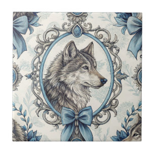Carreau Portrait de loup d'hiver en cadre bleu et gris ora