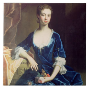 Carreau Portrait de Madame dans une robe bleue de velours