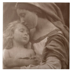Carreau Portrait de mère et d'enfant (photo de sépia)