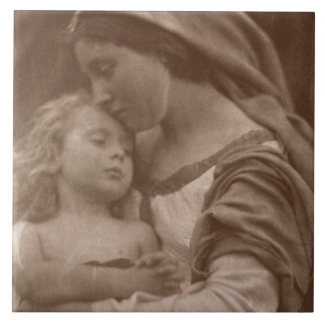 Carreau Portrait de mère et d'enfant (photo de sépia) (Devant)