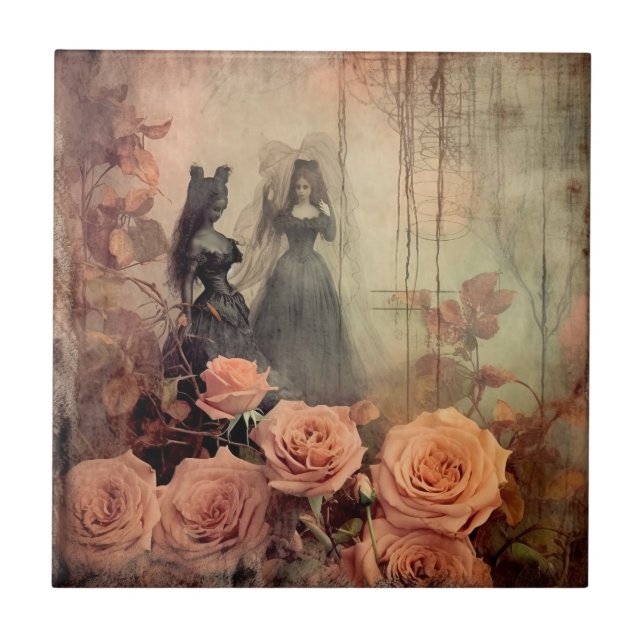 Carreau Portrait de rose victorienne gothique sombre (Devant)