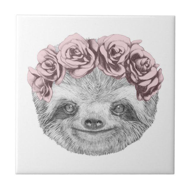 Carreau Portrait De Sloth | Couronne de tête florale (Devant)