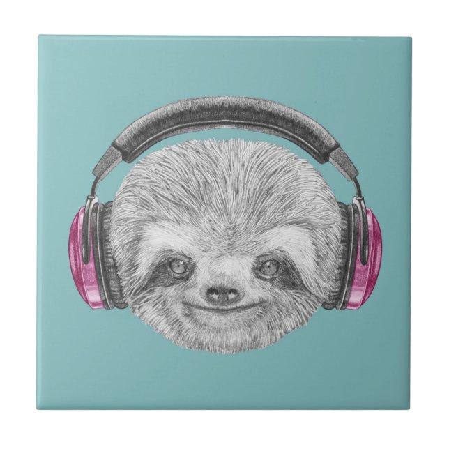 Carreau Portrait De Sloth | Porter un casque (Devant)