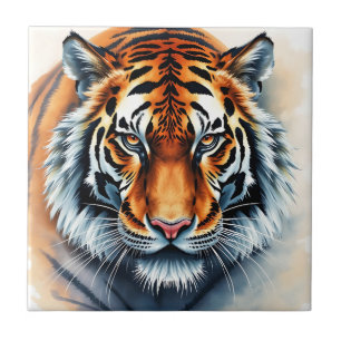 Carreau Portrait de tigre à l'aquarelle avec des yeux féro