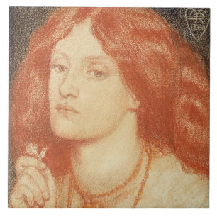 Carreau Portrait d'Elizabeth Siddal (1834-62), 1860 (rouge
