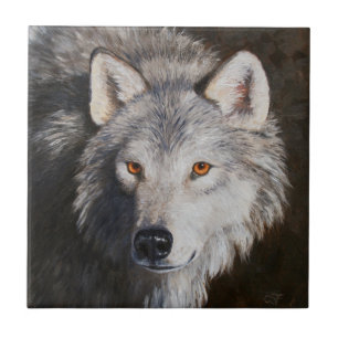 Carreau Portrait du visage du loup de bois gris
