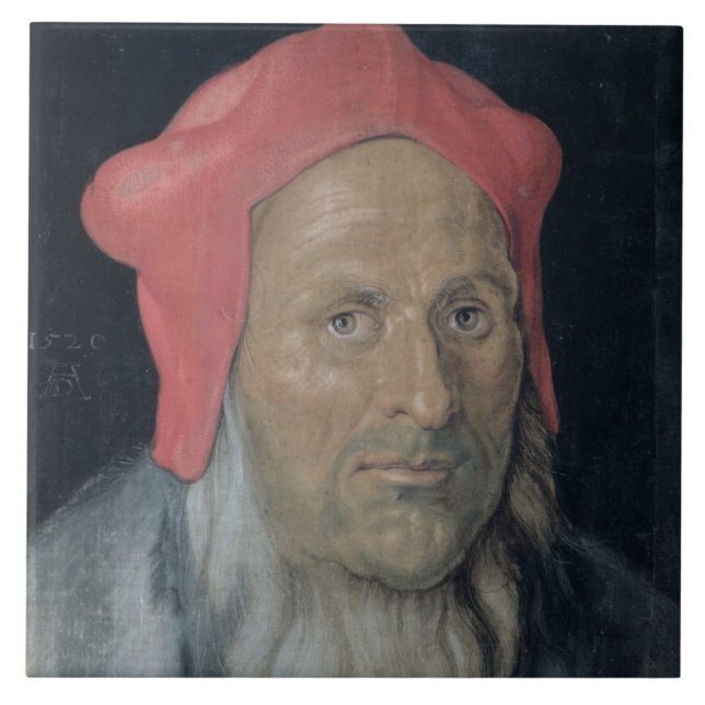 Carreau Portrait d'un homme barbu dans Red Hat, 1520 (Devant)