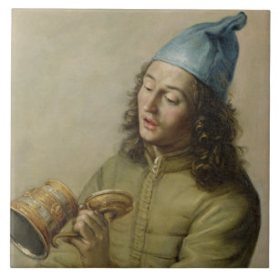 Carreau Portrait d'un jeune homme tenant un réservoir
