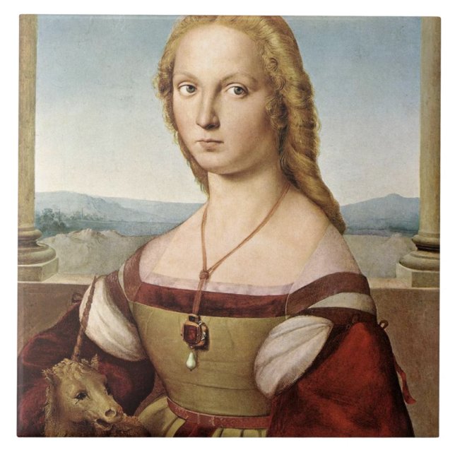 Carreau Portrait d'une dame avec une licorne (par Raphael) (Devant)