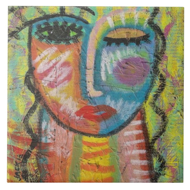 Carreau Portrait en acrylique Abstrait blond sur OSB (Devant)