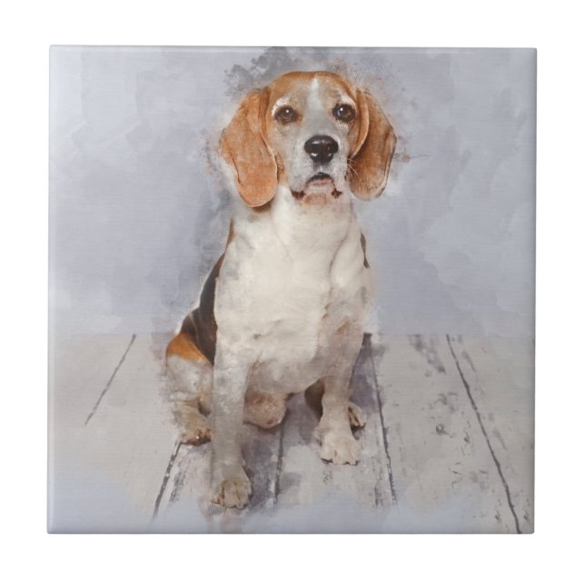 Carreau Portrait mignon d'aquarelle de beagle (Devant)