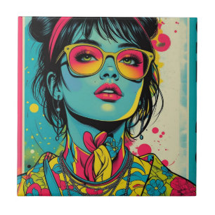 Carreau Portrait Neon Pop Diva - Art rétro gras et dynamiq