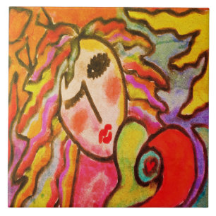 Carreau Portrait numérique Abstrait coloré d'une femme