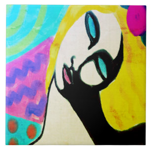 Carreau Portrait numérique Abstrait coloré d'une femme