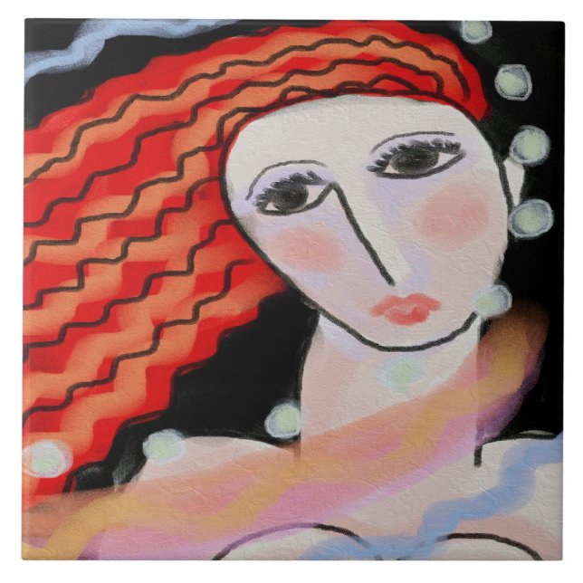 Carreau Portrait numérique Abstrait de nuit d'une femme (Devant)