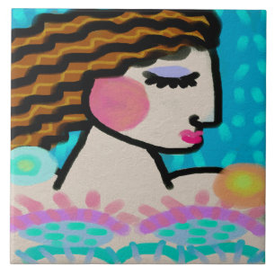 Carreau Portrait numérique Abstrait et pacifique d'une fem