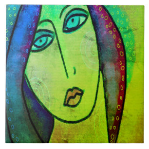 Carreau Portrait numérique Abstrait funky d'une femme