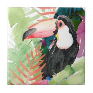 Carreau Portrait toucan avec Feuilles tropicaux