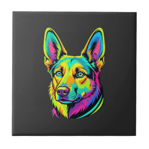 Carreau Portrait vectoriel coloré de chien néon