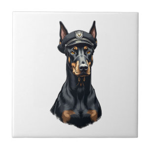 Carreau Portrait vintage de Doberman de la police en noir 