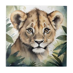 Carreau Portrait Visage du Lion mignon dans la Jungle Mini