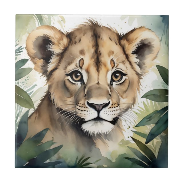 Carreau Portrait Visage du Lion mignon dans la Jungle Mini (Devant)