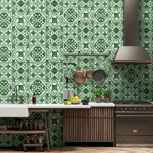Carreau Portugais Vert Blanc Décor de Mur Méditerr