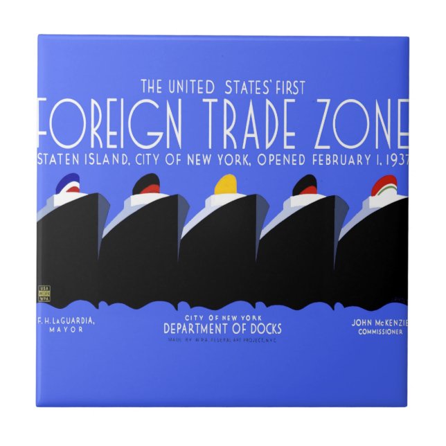 Carreau Poster Art Déco des paquebots de croisière vintage (Devant)