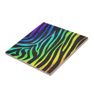 Carreau Poster de animal Rainbow et Black Zebra tendance s