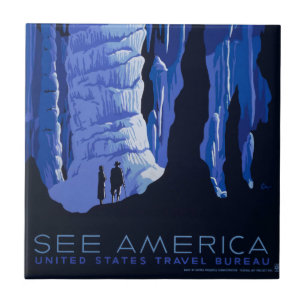 Carreau Poster du Vintage voyage de la caverne de voyage d