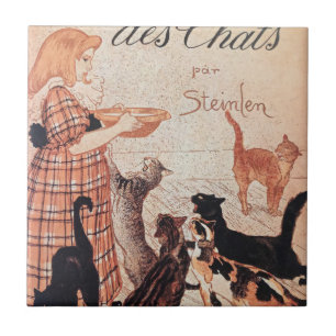 Carreau Poster d'une fille nourricière Chats Vintage Stein