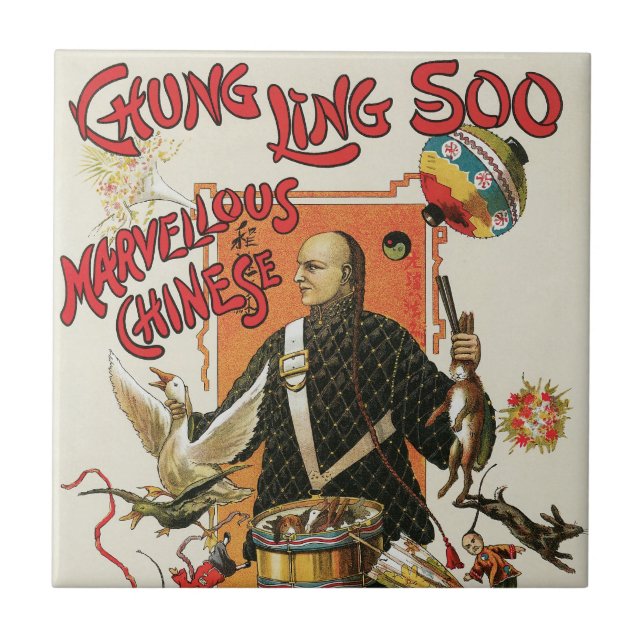Carreau Poster magique vintage, Magicien Chung Ling Soo (Devant)