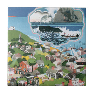 Carreau Poster Vintage voyage, Carte de l'île Nantucket, M