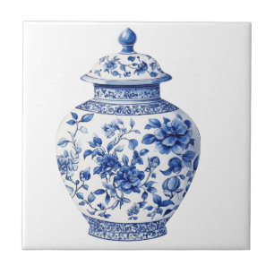 Carreau Pot à motifs de Toile De Jouy en Chinoiserie