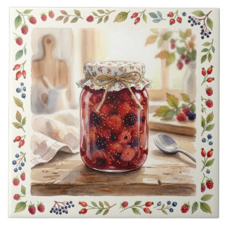 Carreau Pot de confiture de baies à l'aquarelle Cottagecor