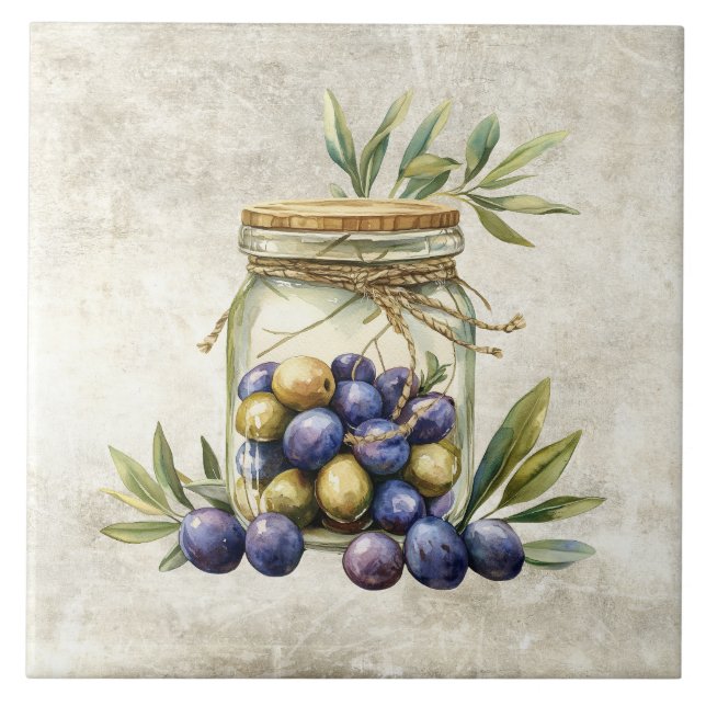 Carreau Pot rustique d'olives noué avec de la ficelle text (Devant)