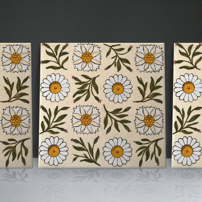 Carreau Poteries Marguerites Fleurs blanches et vertes san (Créateur téléchargé)
