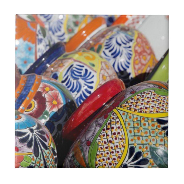 Carreau Poteries mexicaines traditionnelles colorées peint (Devant)