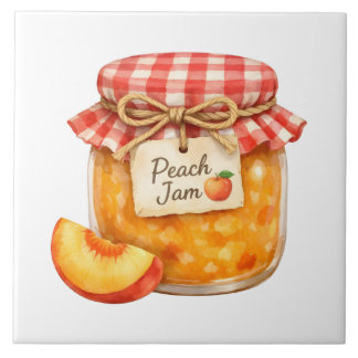 Carreau Pots à aquarelle avec confiture de pêche fraîche e