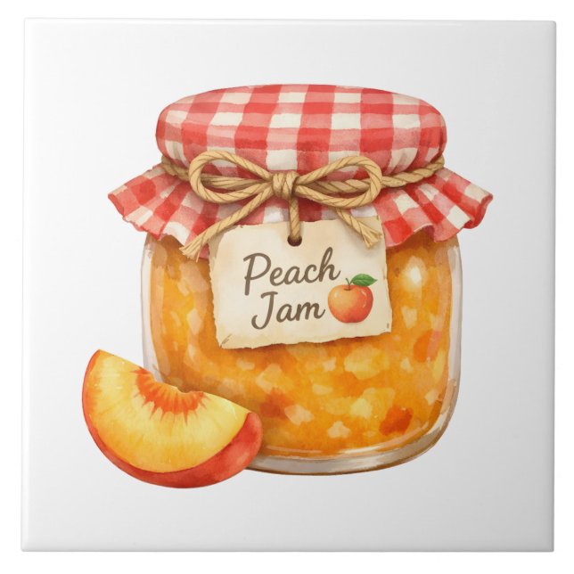 Carreau Pots à aquarelle avec confiture de pêche fraîche e (Devant)