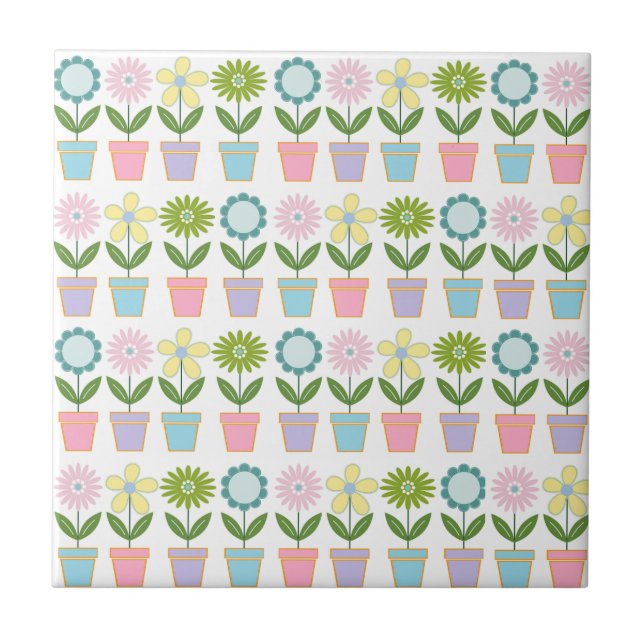 Carreau Pots de fleurs pastel mignons motif (Devant)