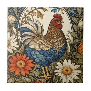 Carreau Poulailler Vintage Poule et Fleurs de Marguerite