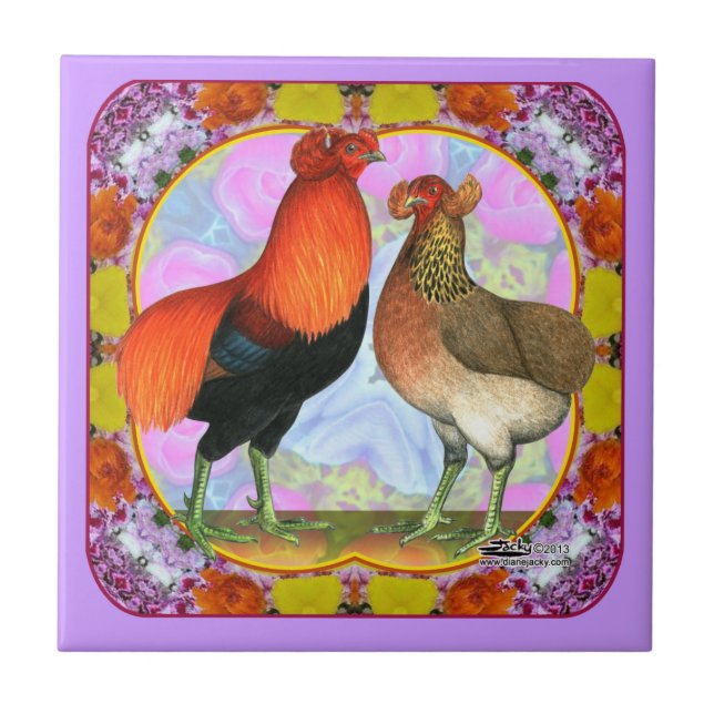 Carreau Poules Araucana Art Nouveau (Devant)
