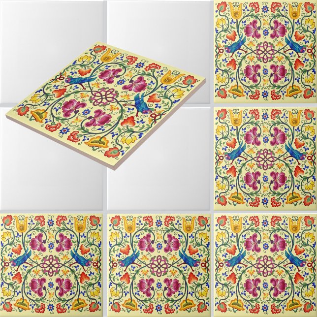 Carreau Poules de campagne rétro dans un motif de jardin f (Créateur téléchargé)