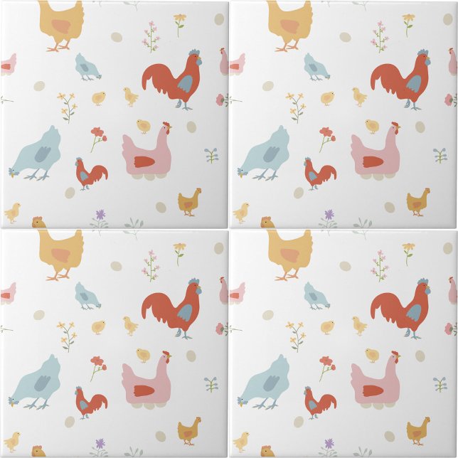 Carreau Poules et poussins mignons cuisine (Cute Chickens Hens and Baby Chicks Kitchen Ceramic Tile)