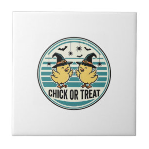Carreau Poulet de Halloween ou Traitement Poulets Vintage