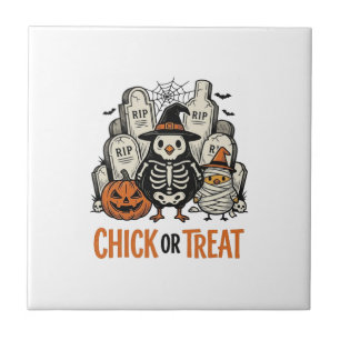 Carreau Poulet drôle ou traitement Halloween poulet graphi